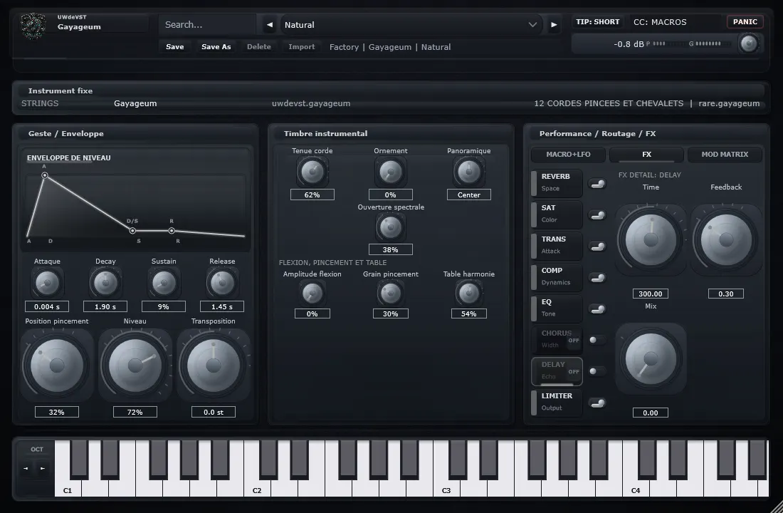 Interface du plugin UWdeVST_Gayageum sous Windows