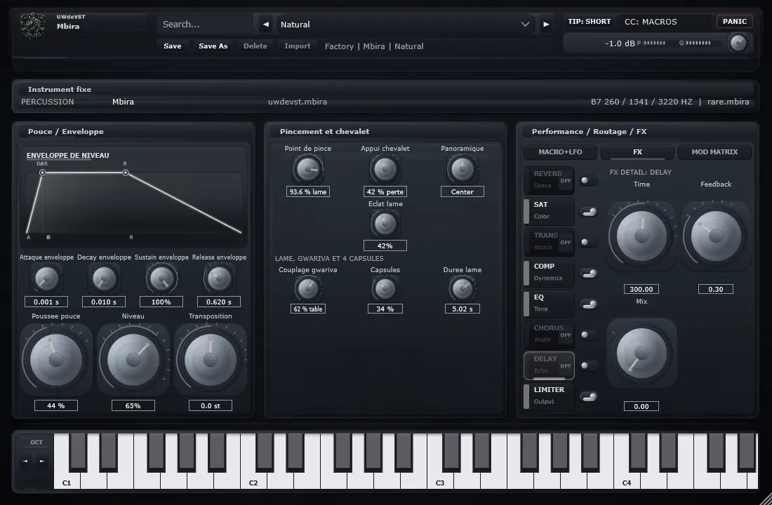 Interface de Mbira dans UWdeVST_Mbira