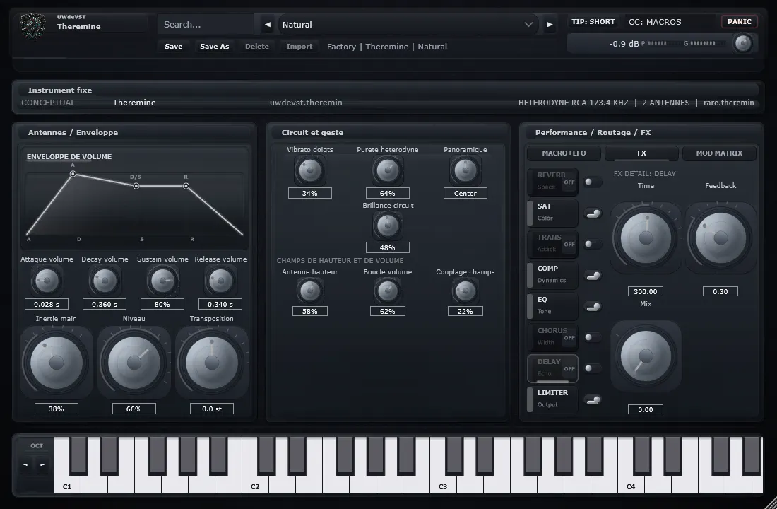 Interface de Thérémine dans UWdeVST_Theremin