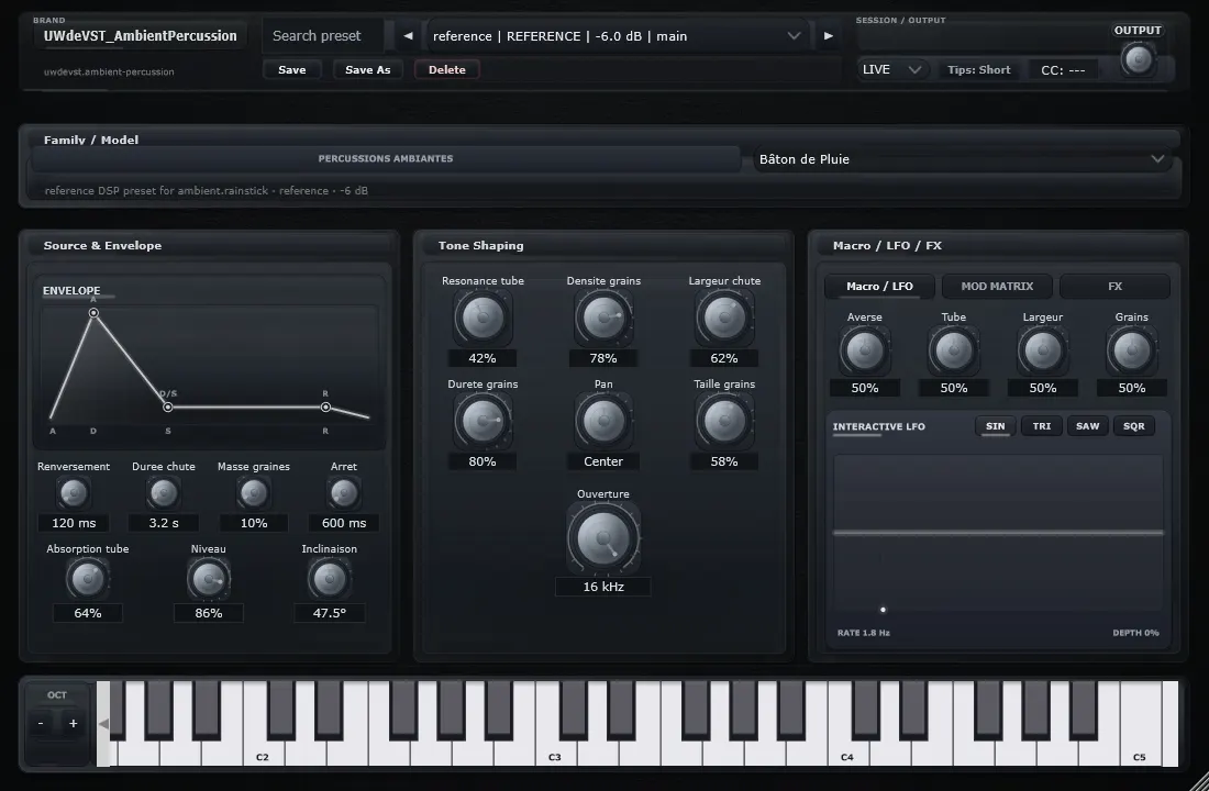 Interface de Bâton de pluie dans UWdeVST_AmbientPercussion