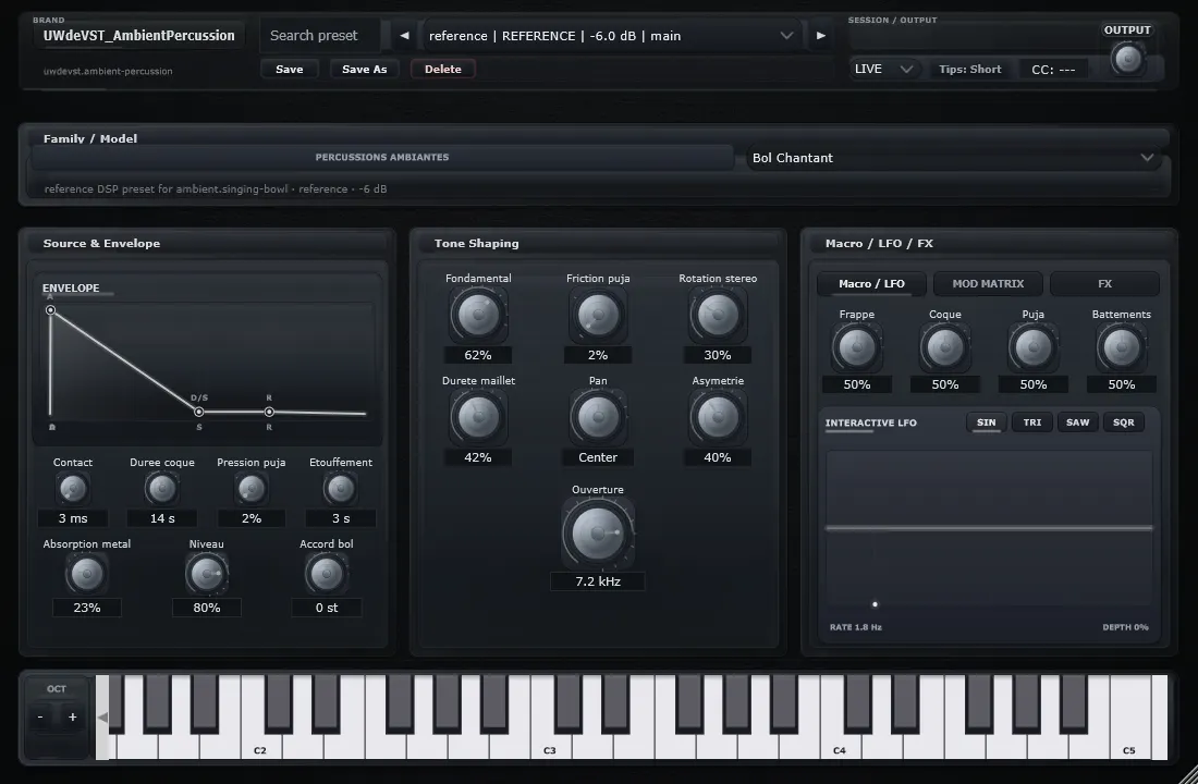 Interface de Bol chantant dans UWdeVST_AmbientPercussion