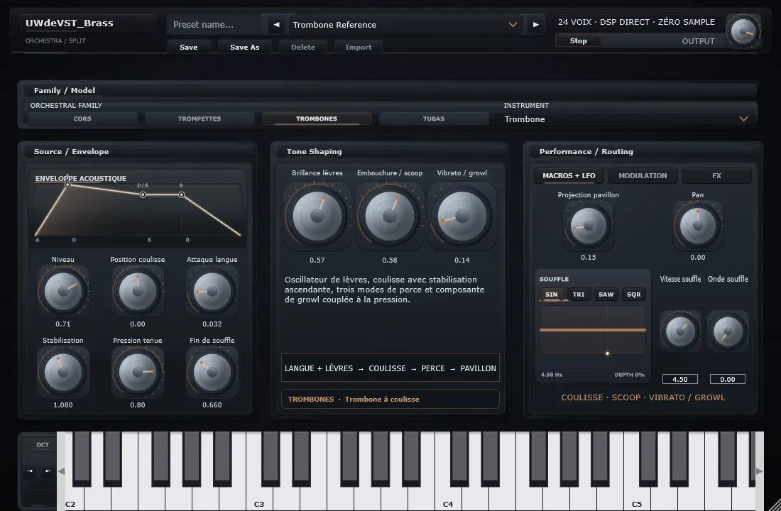 Interface de Trombone dans UWdeVST_Brass