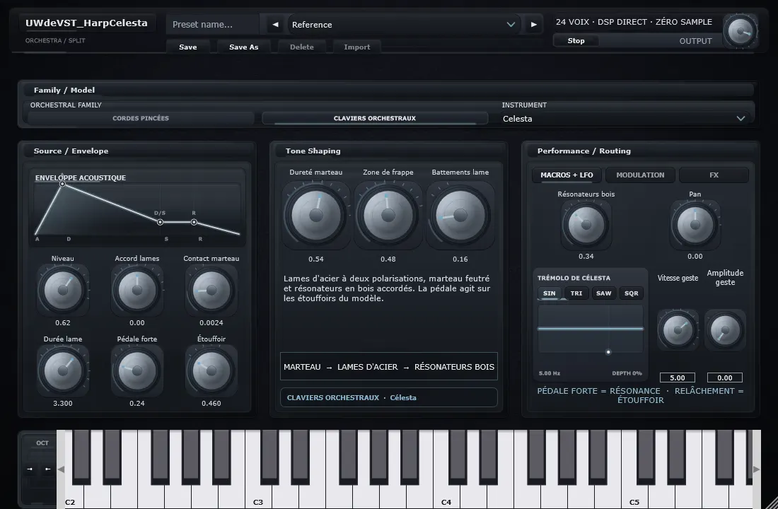 Interface de Célesta dans UWdeVST_HarpCelesta