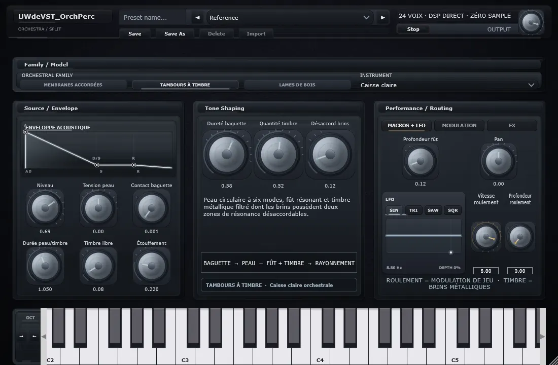 Interface de Caisse claire dans UWdeVST_OrchestralPercussion