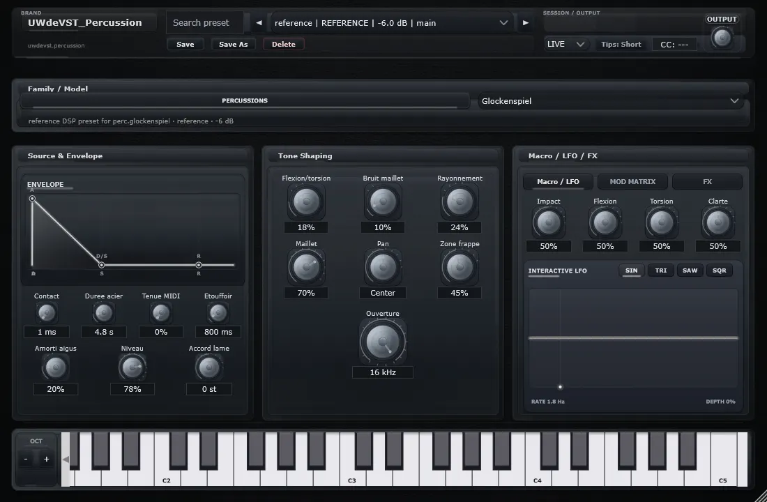 Interface de Glockenspiel dans UWdeVST_Percussion