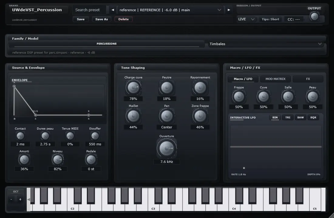 Interface de Timbales dans UWdeVST_Percussion