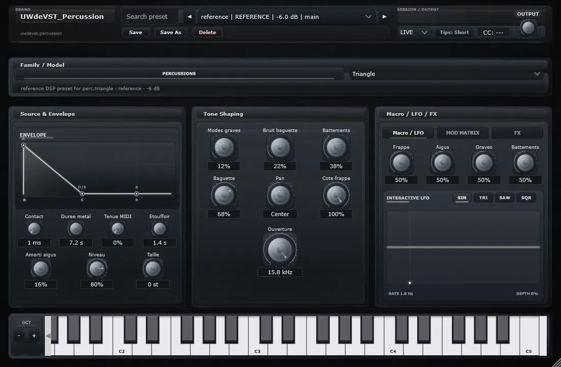 Interface de Triangle dans UWdeVST_Percussion