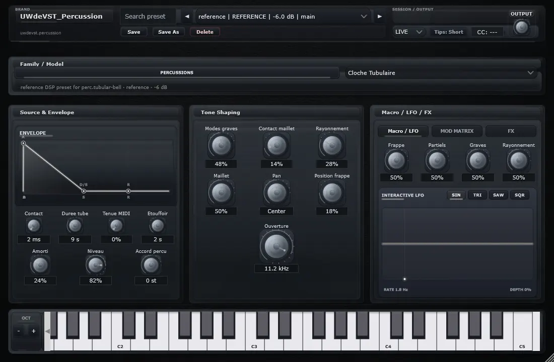 Interface de Cloche tubulaire dans UWdeVST_Percussion
