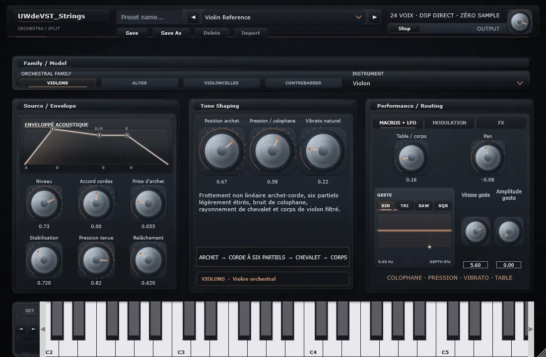 Interface de Violon dans UWdeVST_Strings