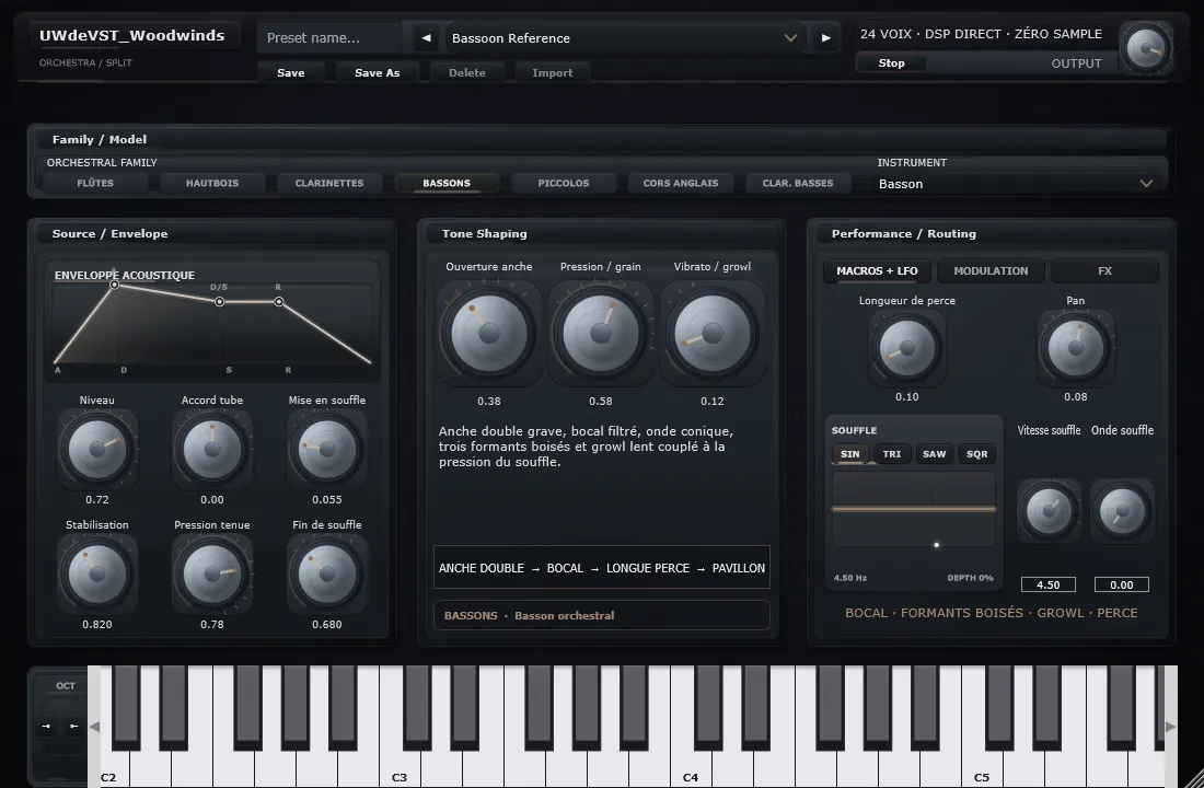 Interface de Basson dans UWdeVST_Woodwinds