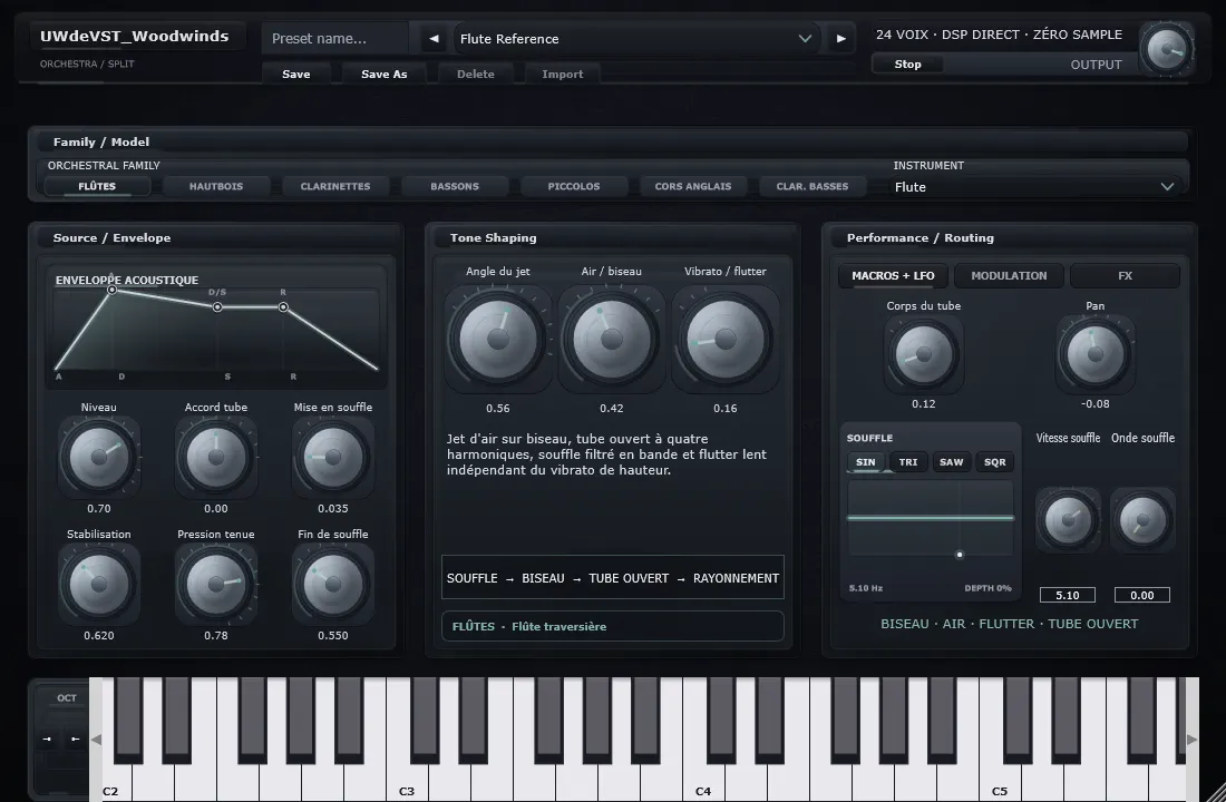 Interface de Flûte dans UWdeVST_Woodwinds