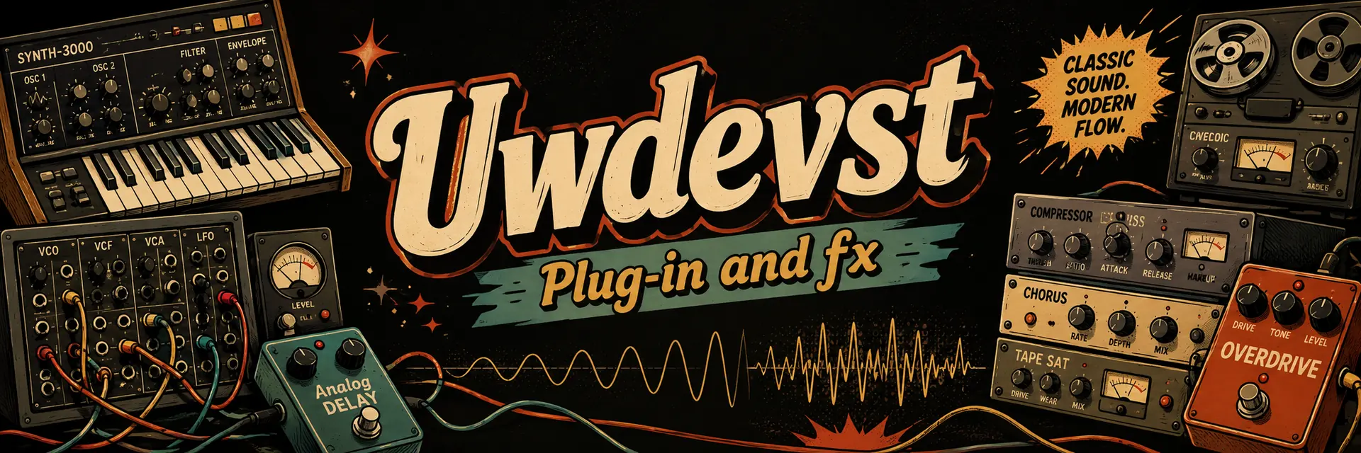 UWdeVST — Plug-in and fx. Synthétiseurs, effets et magnétophone dans un univers analogique vintage.